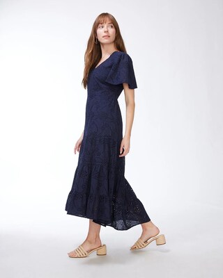 Eyelet Flounce Sleeve Dress