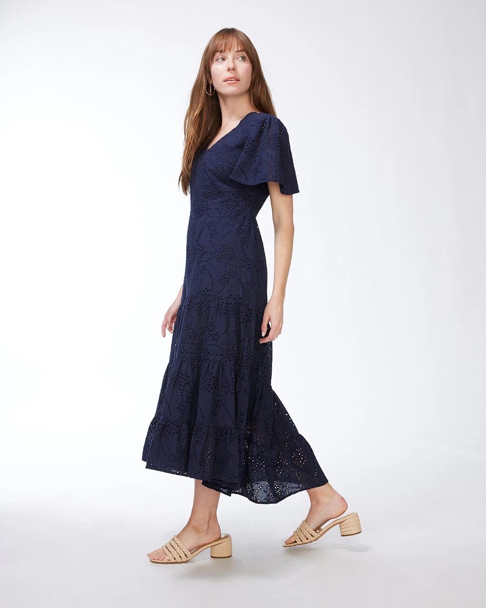 Eyelet Flounce Sleeve Dress