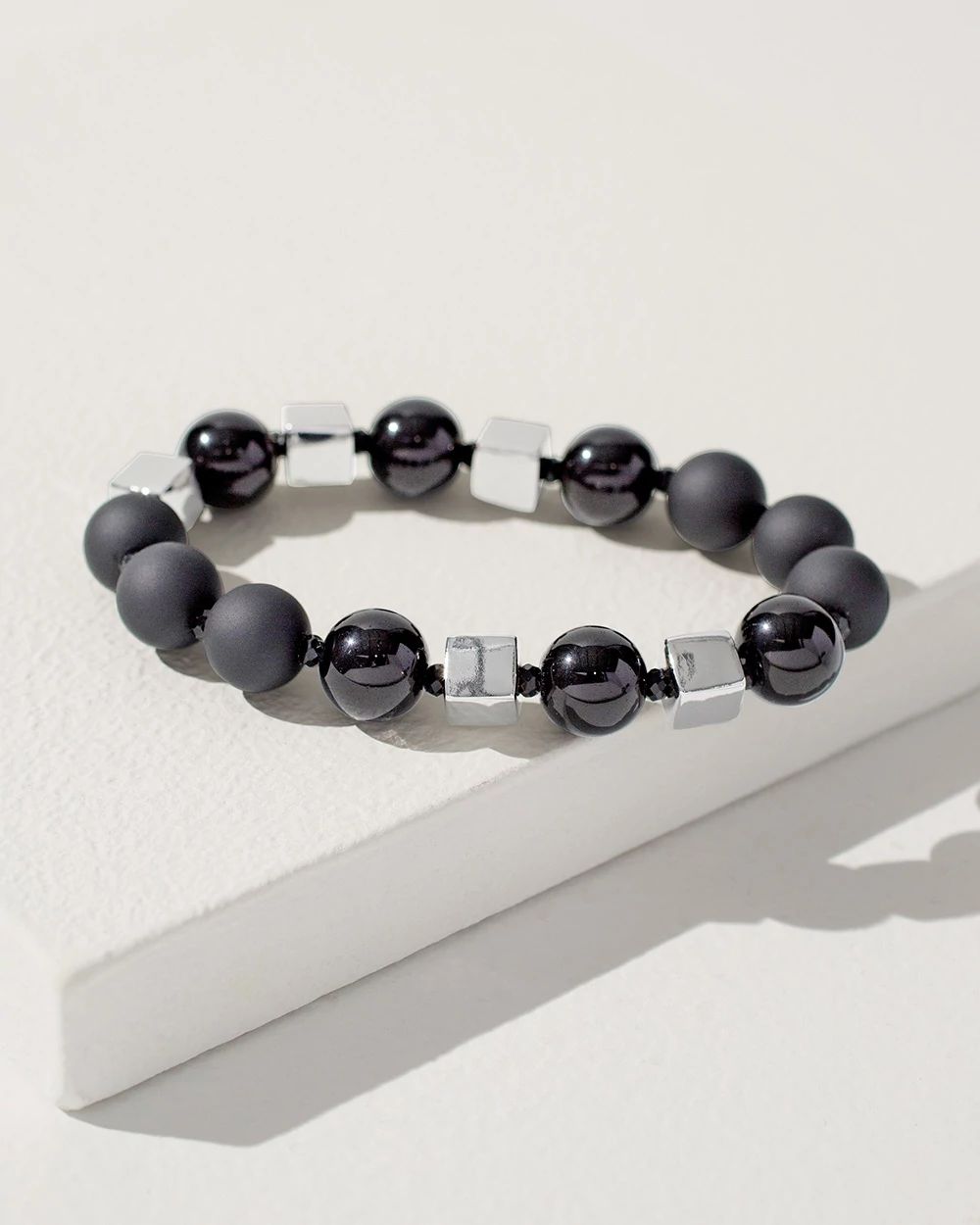 Black and Silver Tone Stretch Bracelet