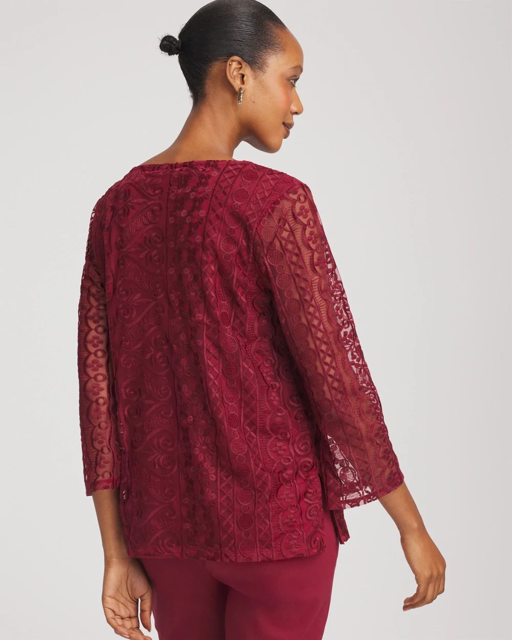 Embroidered Mesh Tunic Top