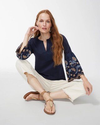 Notch Neck 3/4 Sleeve Top