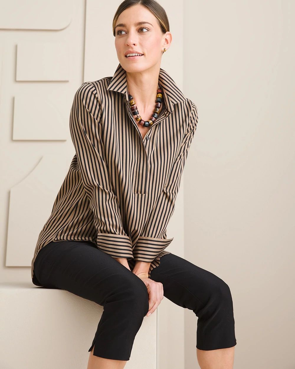 No-Iron Stretch Striped Tunic