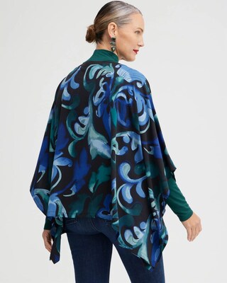 Scroll Print Woven Poncho