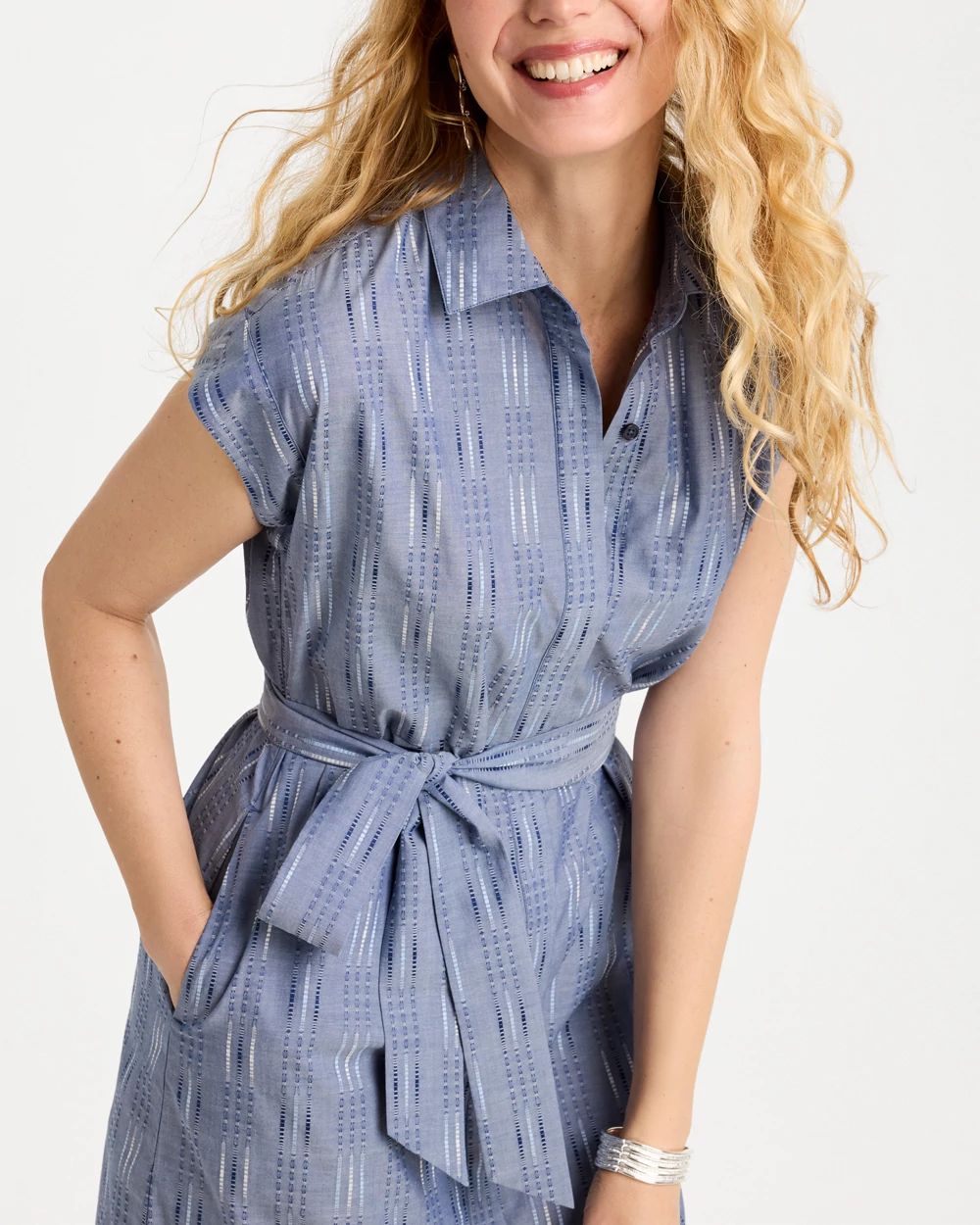 Clip Jacquard Denim Shirtdress