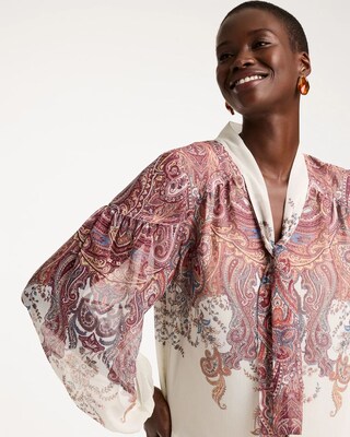 Paisley Chiffon Tie-Neck Pullover click to view larger image.