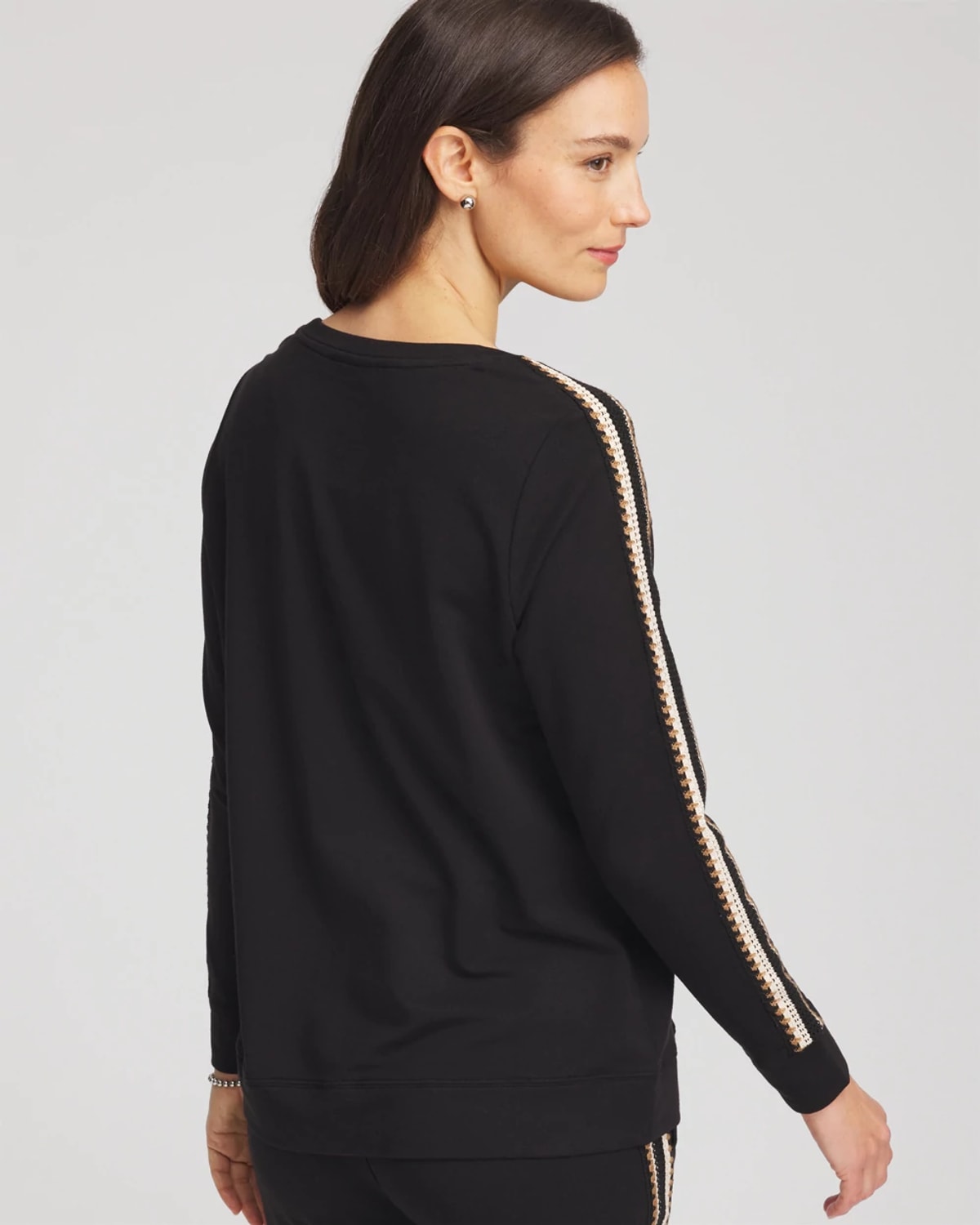 Chico's Lattice-trim Pullover Top In Black In Black