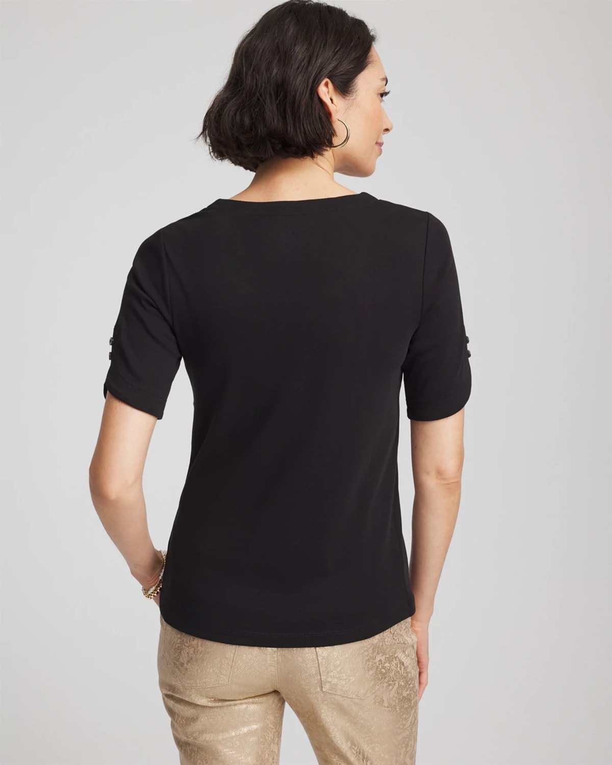 Chico's Short Sleeve Pima Tee In Black In Black