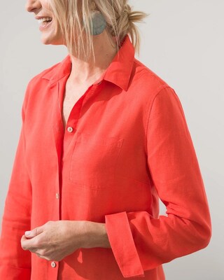No-Iron Orange Linen Tunic