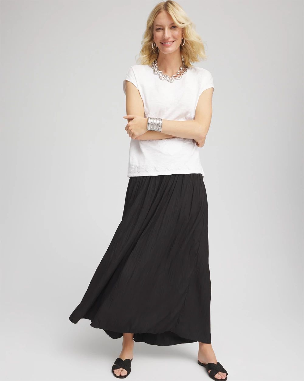 Pull-on Pleated Maxi Skirt