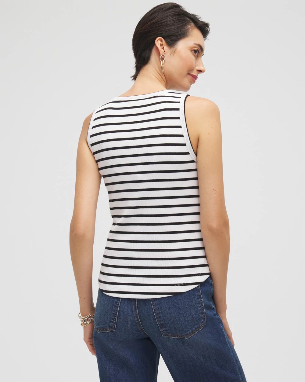 Stripe Ribbed High Neck Tank