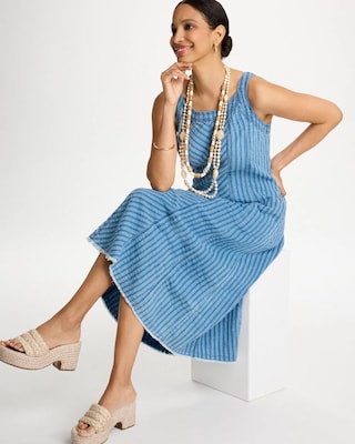 Striped Gauze Denim Dress click to view larger image.