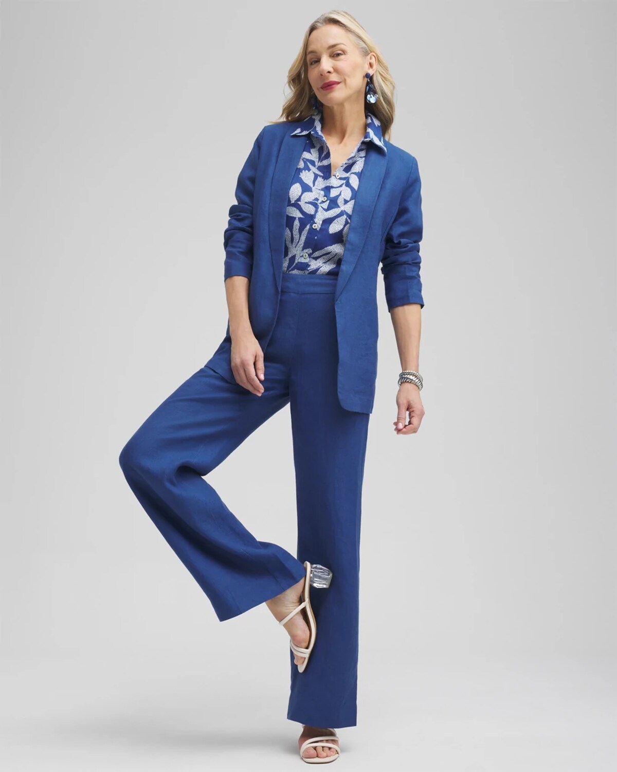 Chico's Linen Blazer In Naval Indigo Size Xl | In Naval Indigo
