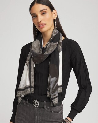 Black & White Floral Oblong Scarf click to view larger image.