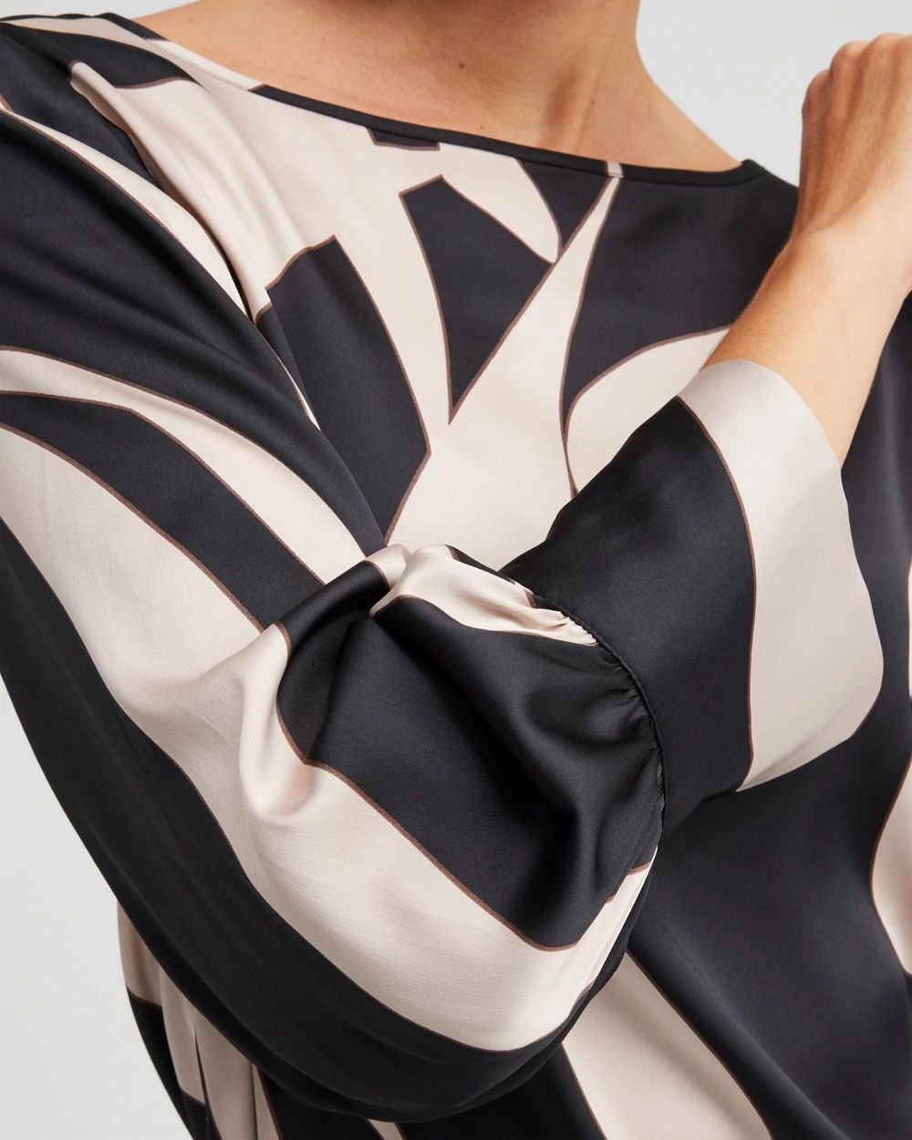 Black Label Print French Cuff Blouse