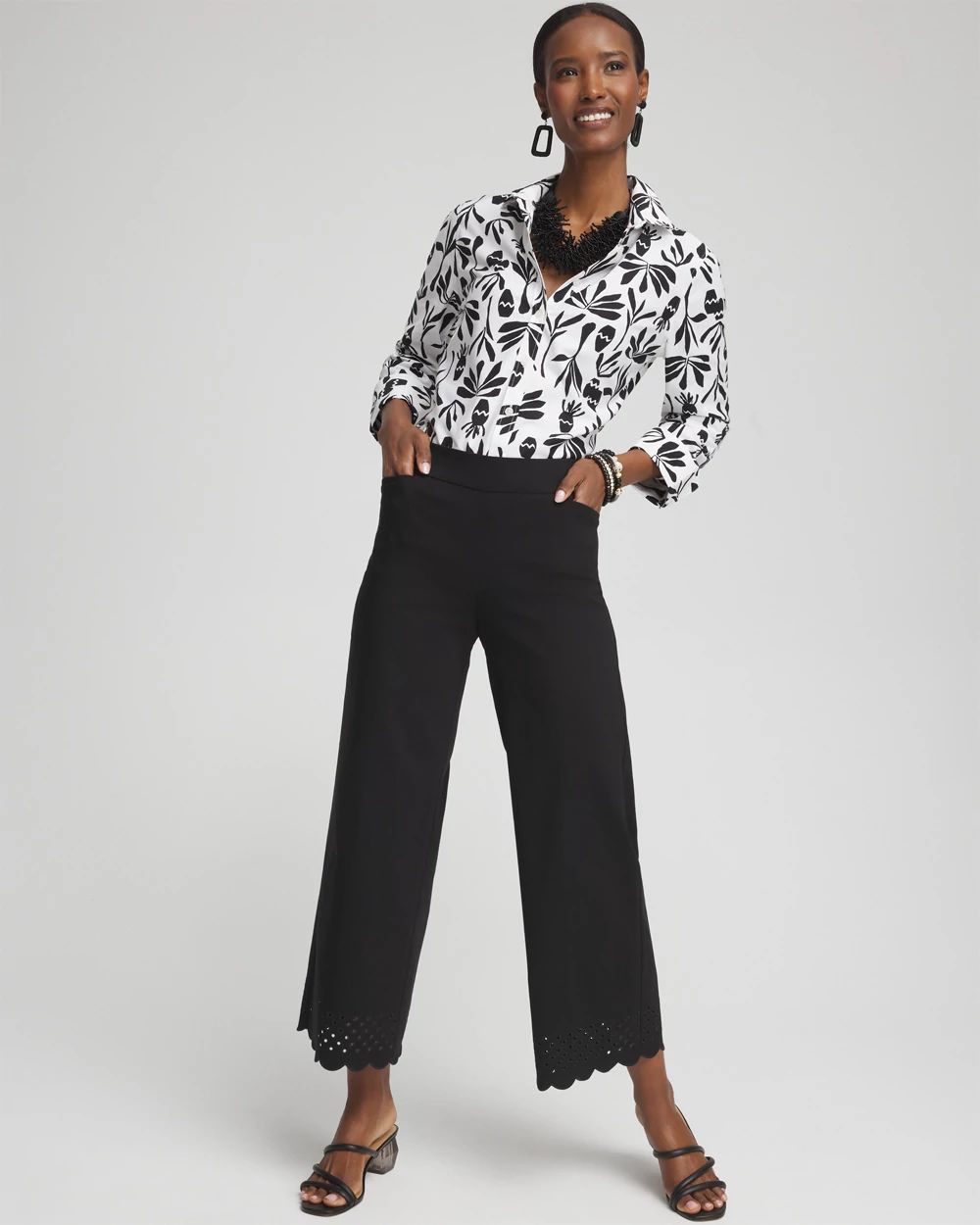 Brigitte Embroidered Wide Leg Cropped Pants