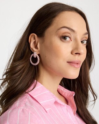 Pink Twist Drop Hoop Earrings click to view larger image.