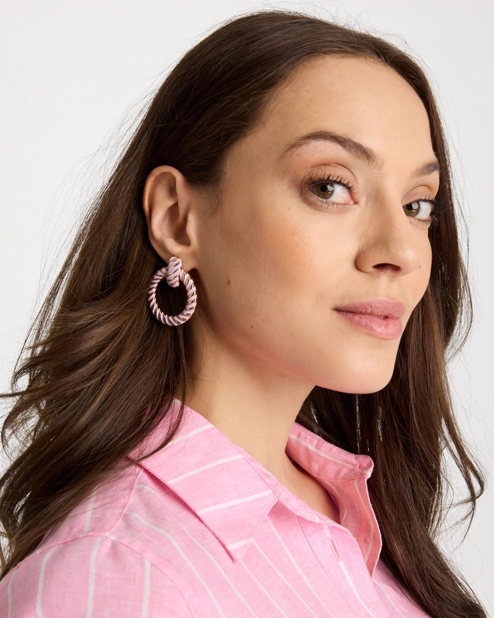 Pink Twist Drop Hoop Earrings