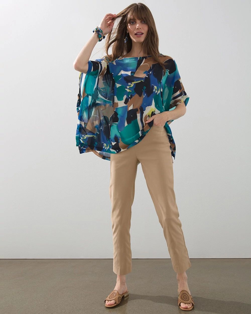 Woven Abstract Print Poncho