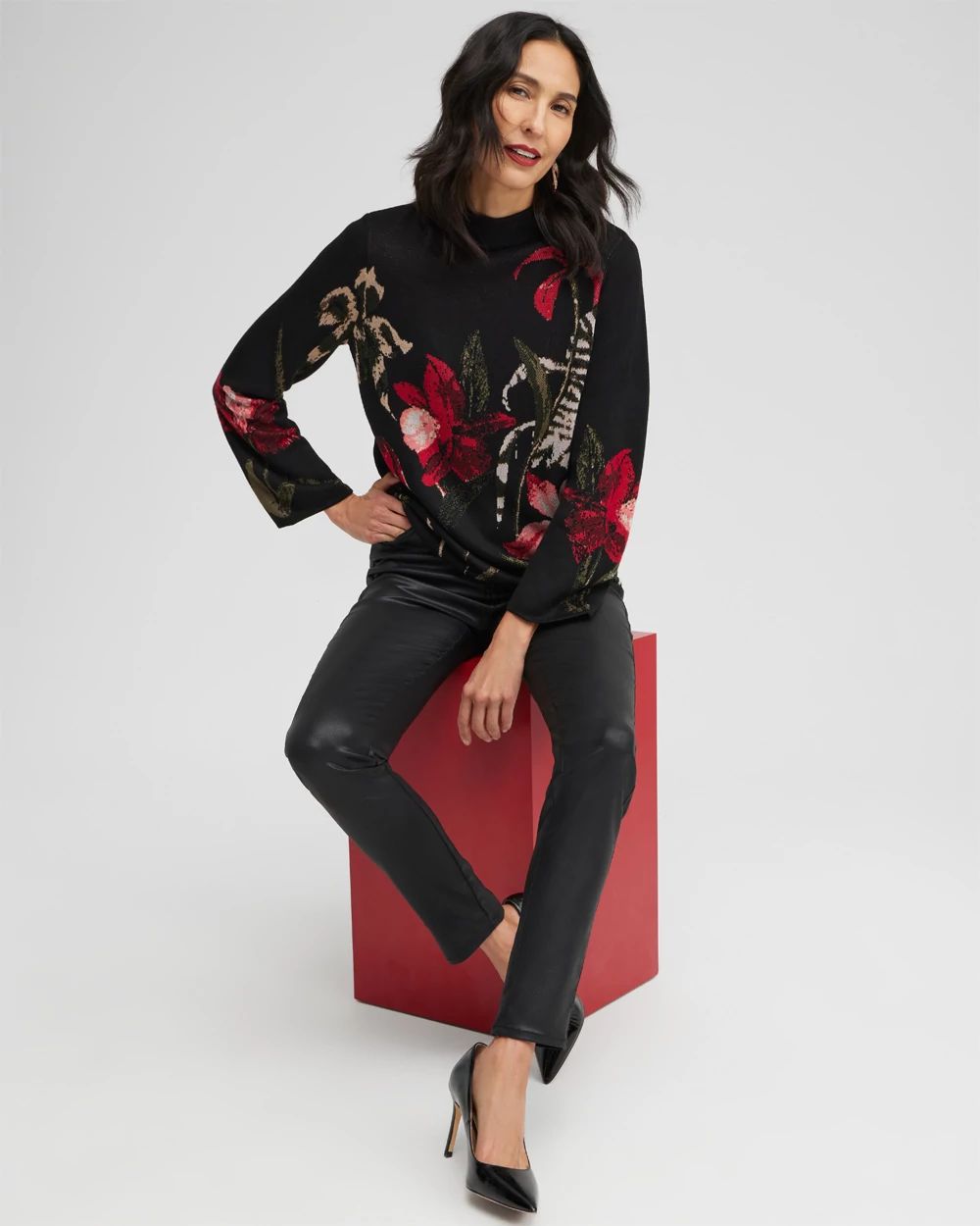 Floral Mock Neck Sweater click to view larger image.