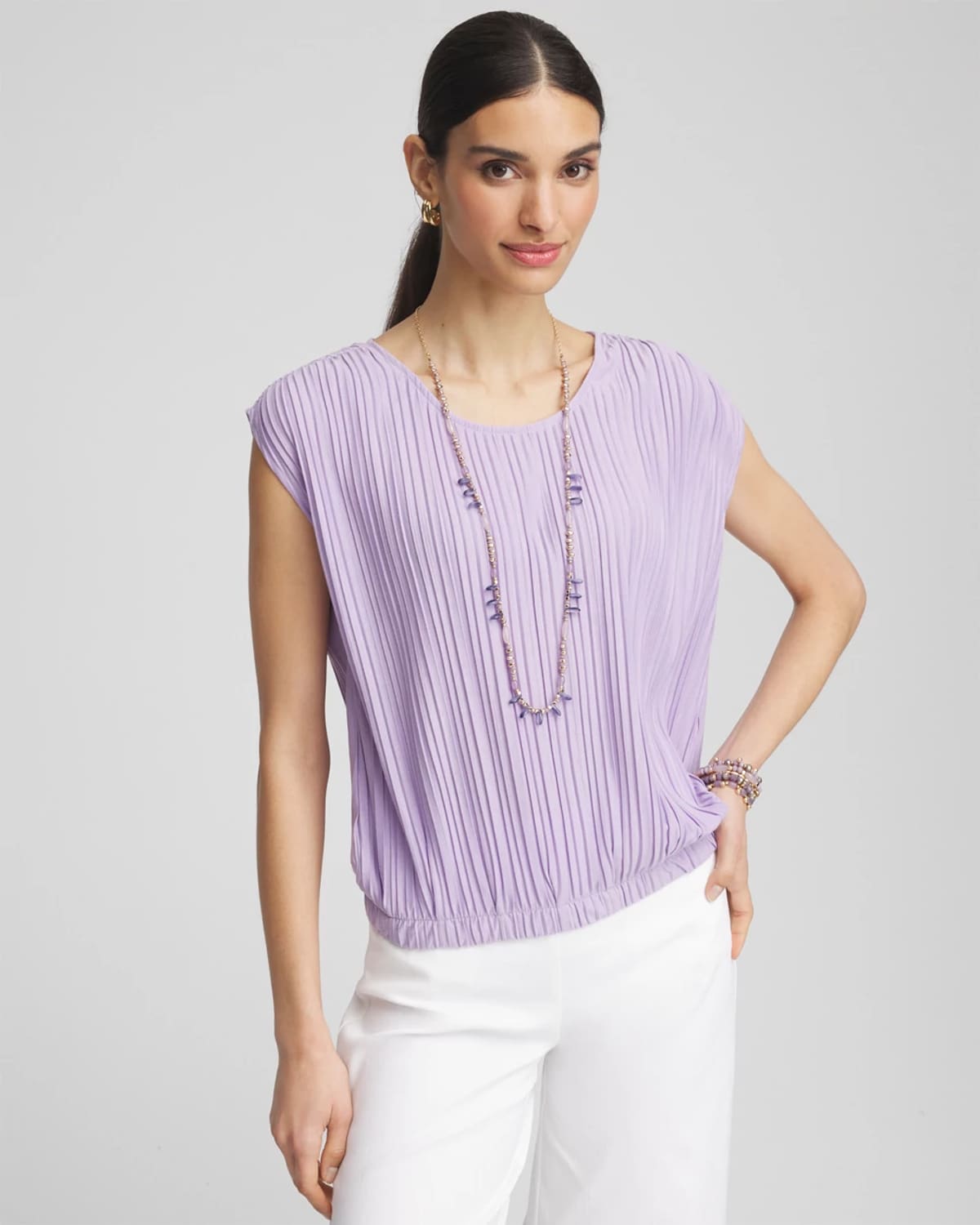 Chico's Pleated Bubble-hem Tee In Purple In Purple