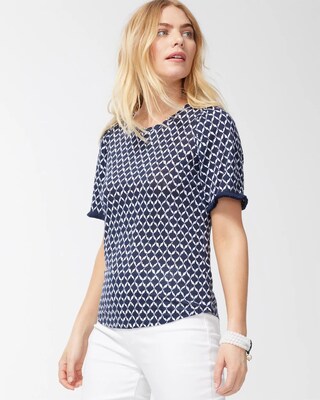 Linen Ikat Print Fringe Sleeve Tee