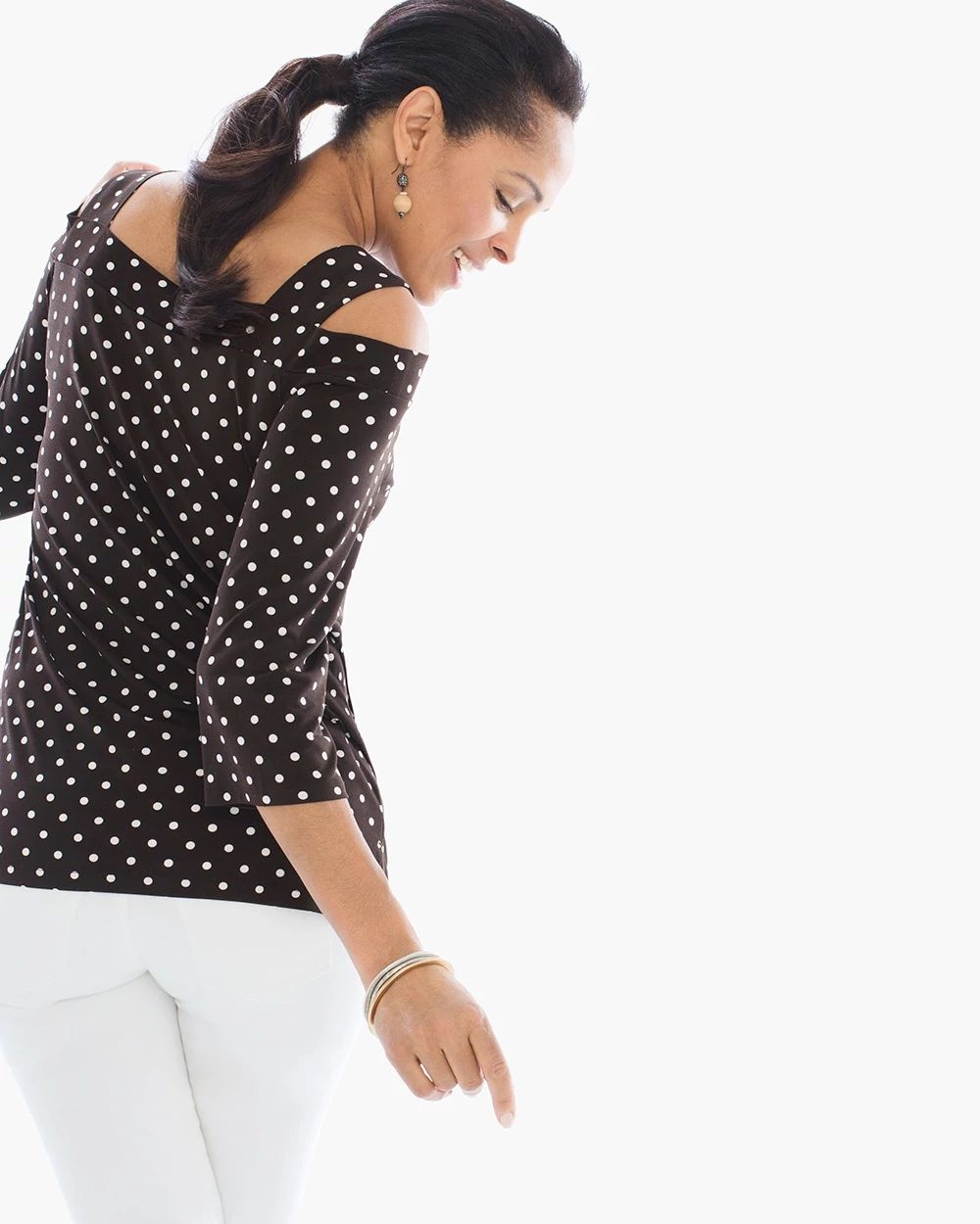 Polka Dot Cold Shoulder Top
