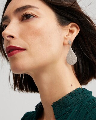 Silver Tone Pavé Teardrop Earrings