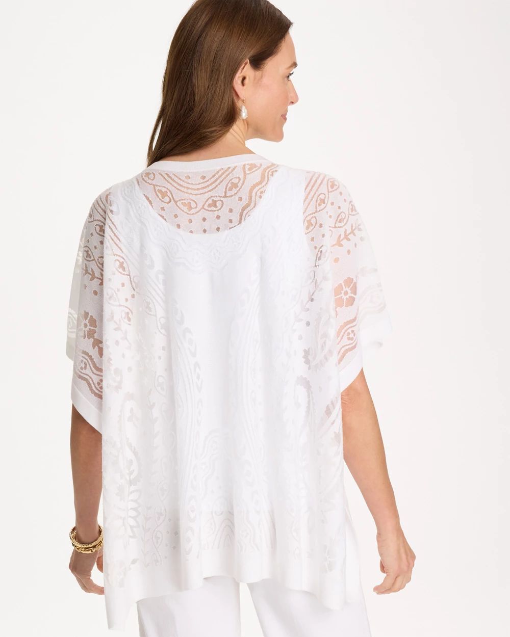 Notch Neck Burn Out Sweater Poncho
