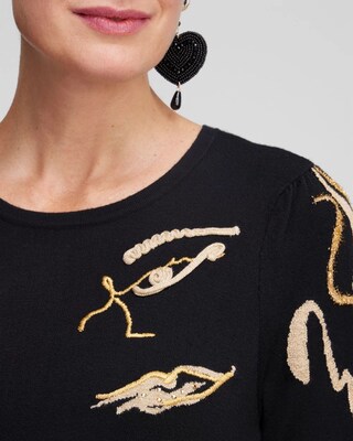 Abstract Print Eyelash Pullover Sweater