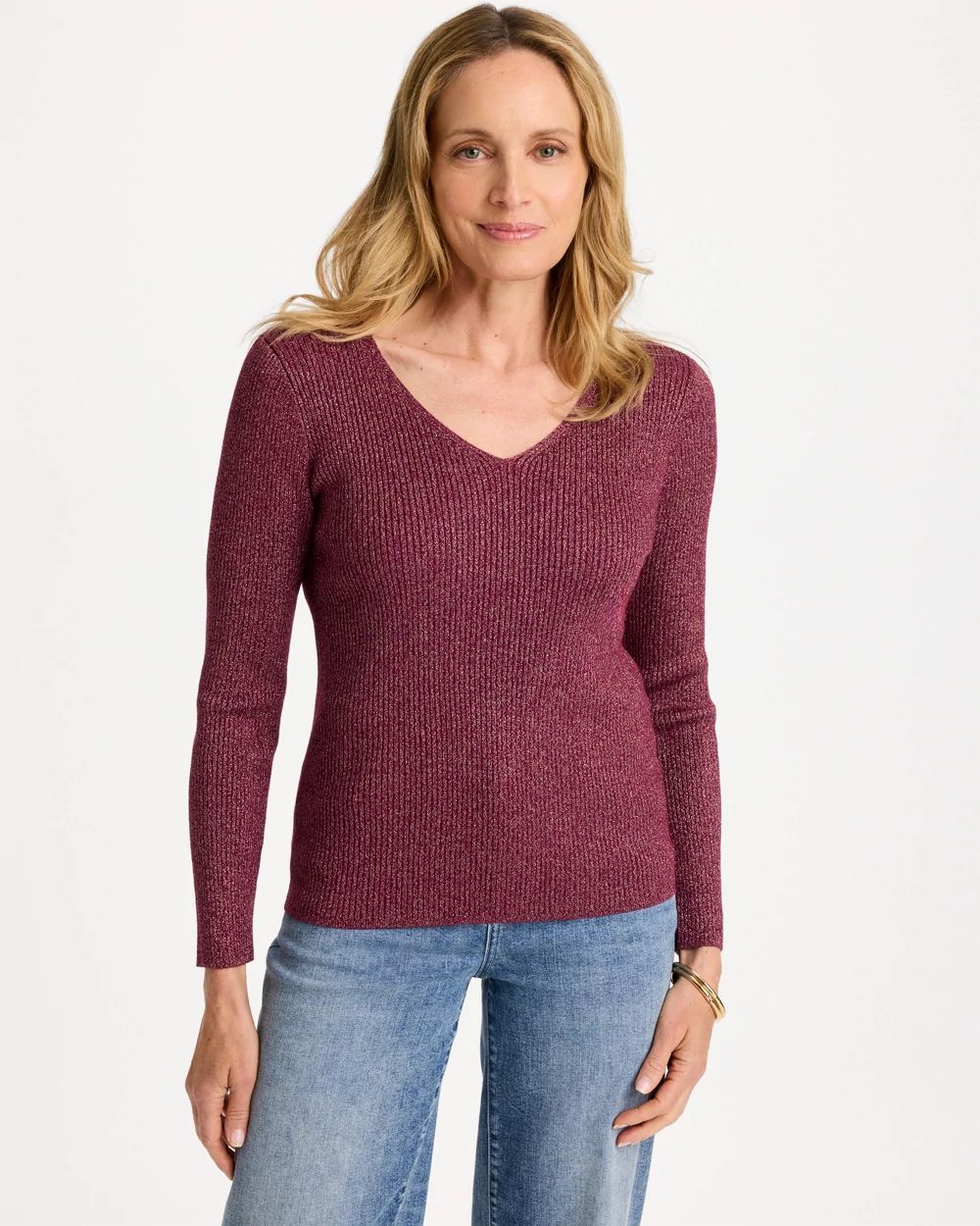 Ribbed V-Neck Pullover Sweater