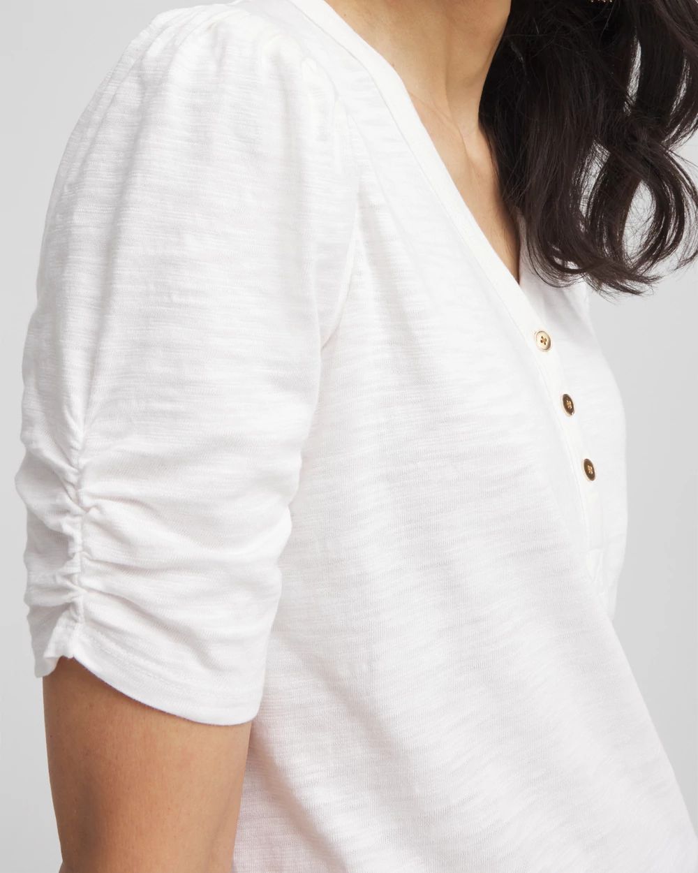 Shirred-Sleeve Henley Tee click to view larger image.