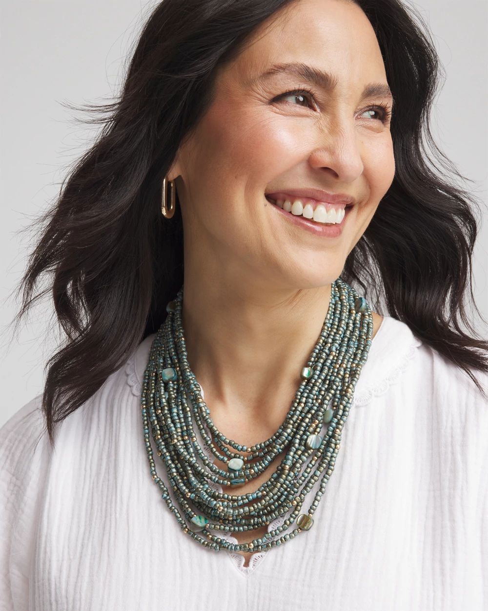 Tropical Tonal Seed Bead Bib Necklace click to view larger image.