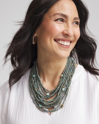 Tropical Tonal Seed Bead Bib Necklace click to view larger image.