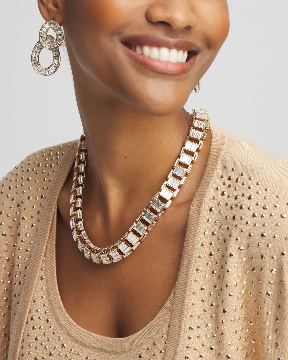 Gold Tone Baguette Collar Necklace