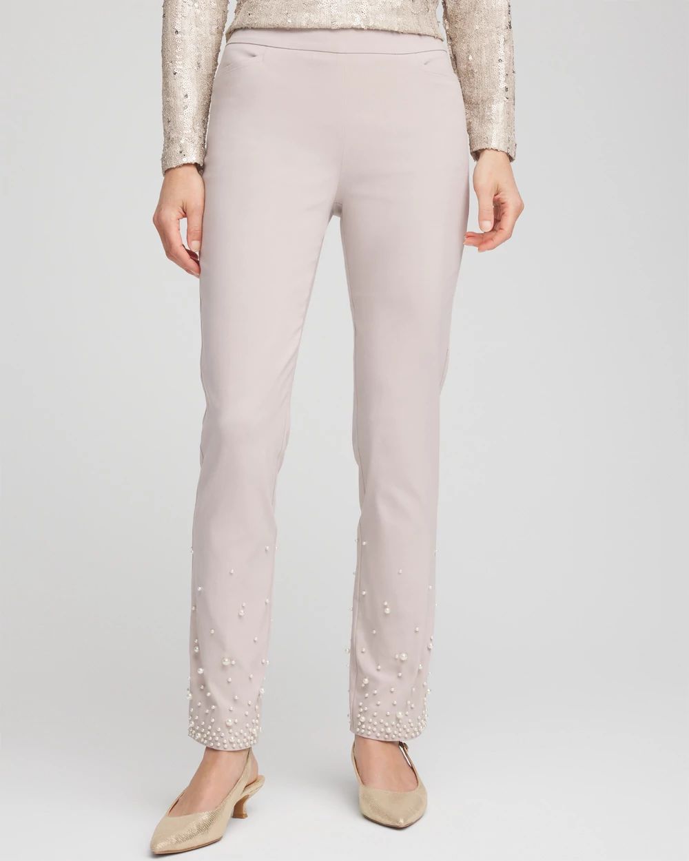 Petite Brigitte Faux Pearl Slim Ankle Pants