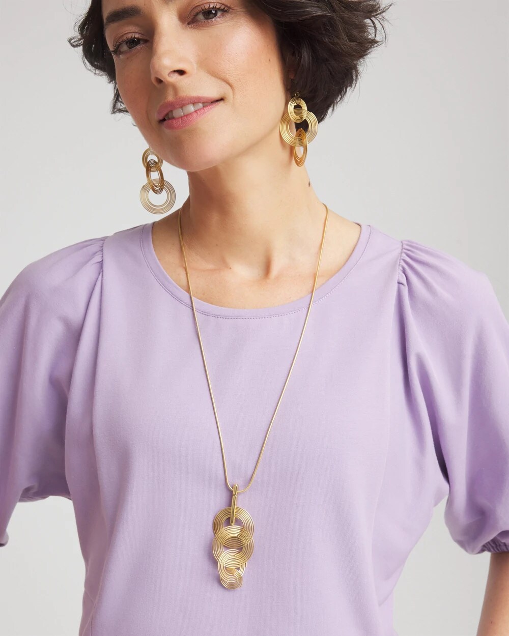 Goldtone Concentric Circles Pendant Necklace