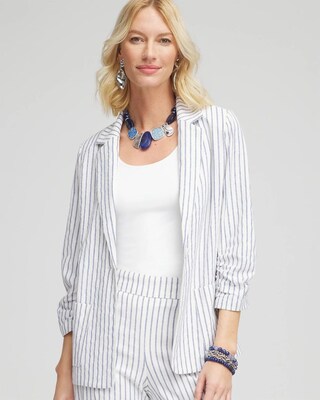 Striped Linen Stretch Blazer click to view larger image.