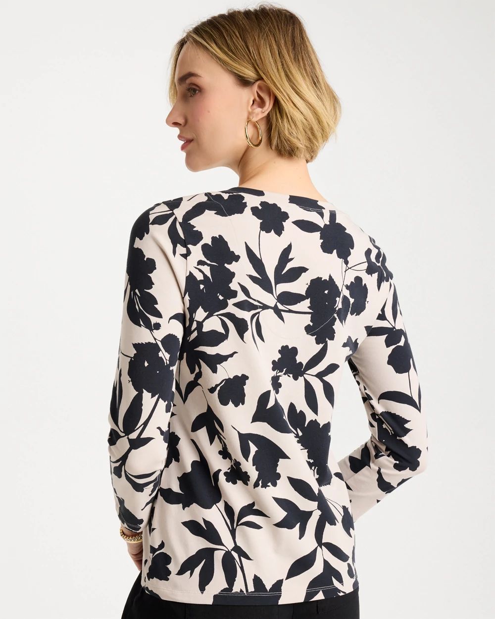 Cotton Stretch 3/4 Sleeve Floral Tee click to view larger image.