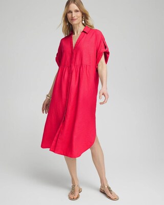 Linen Roll Tab Dolman Midi Dress