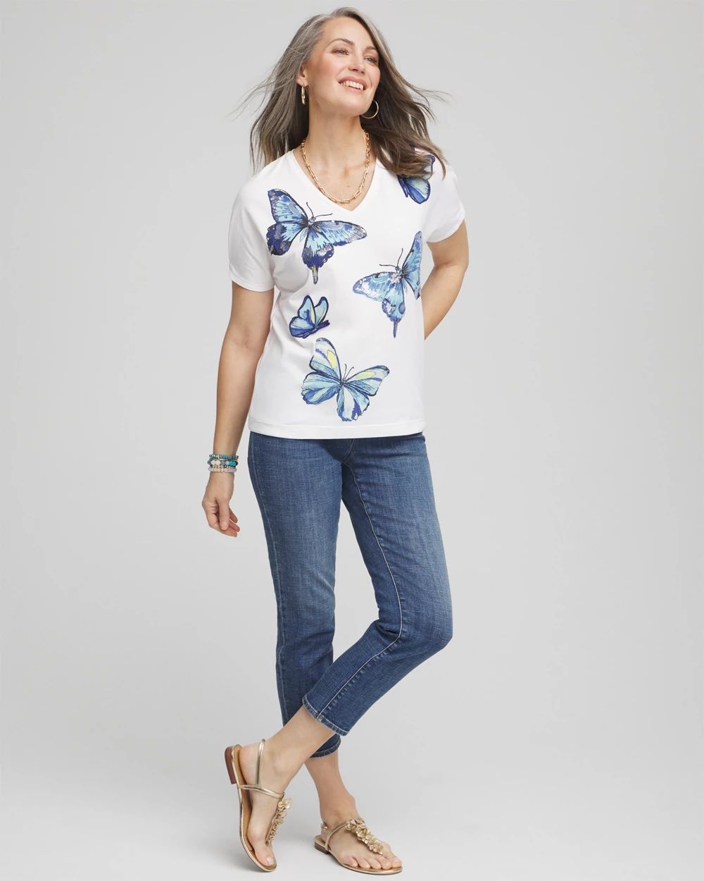 Butterfly Cotton V-Neck Tee