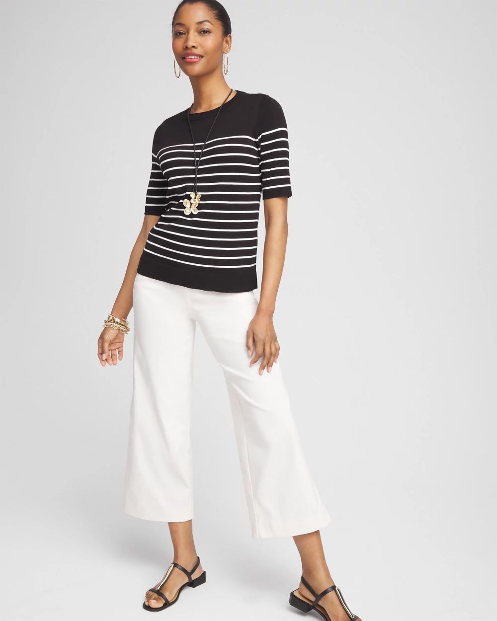 Stripe Short Sleeve Pullover Sweater