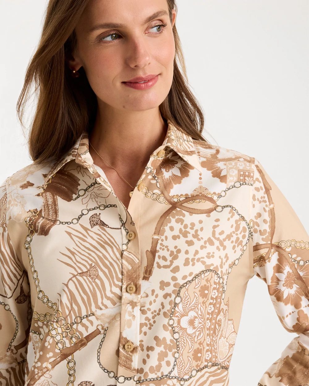 No Iron™ Stretch Neutral Print Shirt click to view larger image.