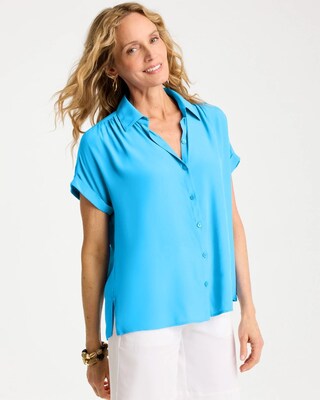 Faux Silk Henley Top