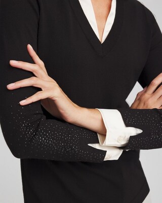 Sequin Built-In Shirt Knit Sweater click to view larger image.