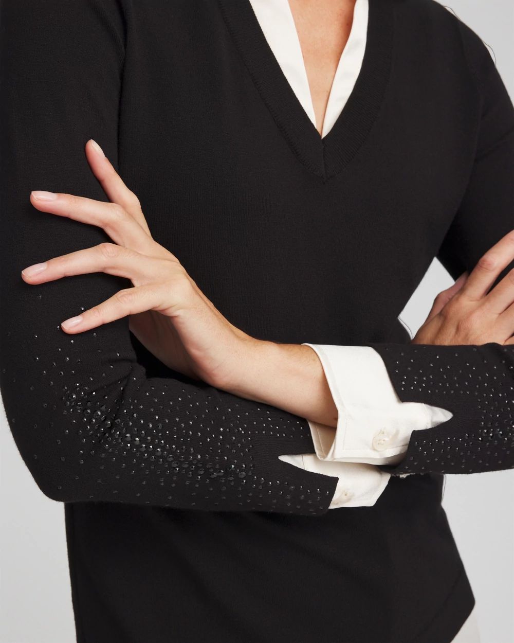 Sequin Built-In Shirt Knit Sweater