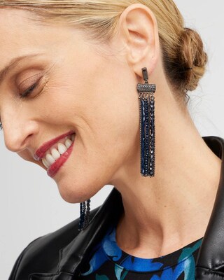 Blue Tassel Duster Earrings