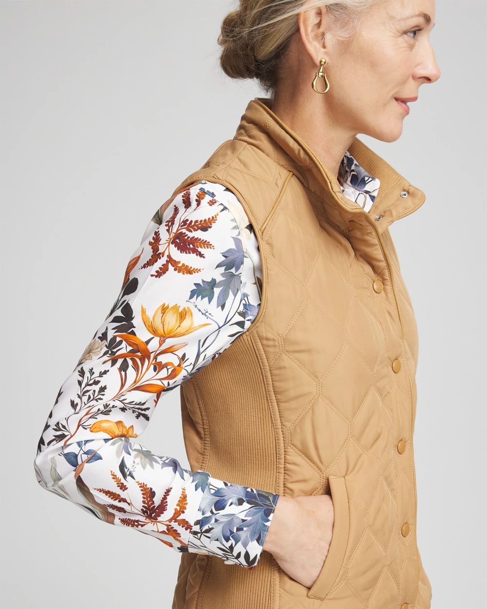 Rib Trim Quilted Vest