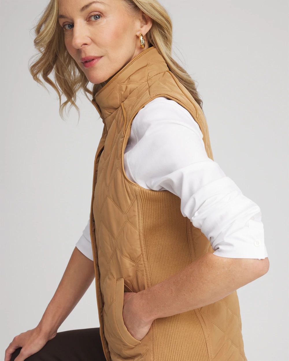 Rib Trim Quilted Vest