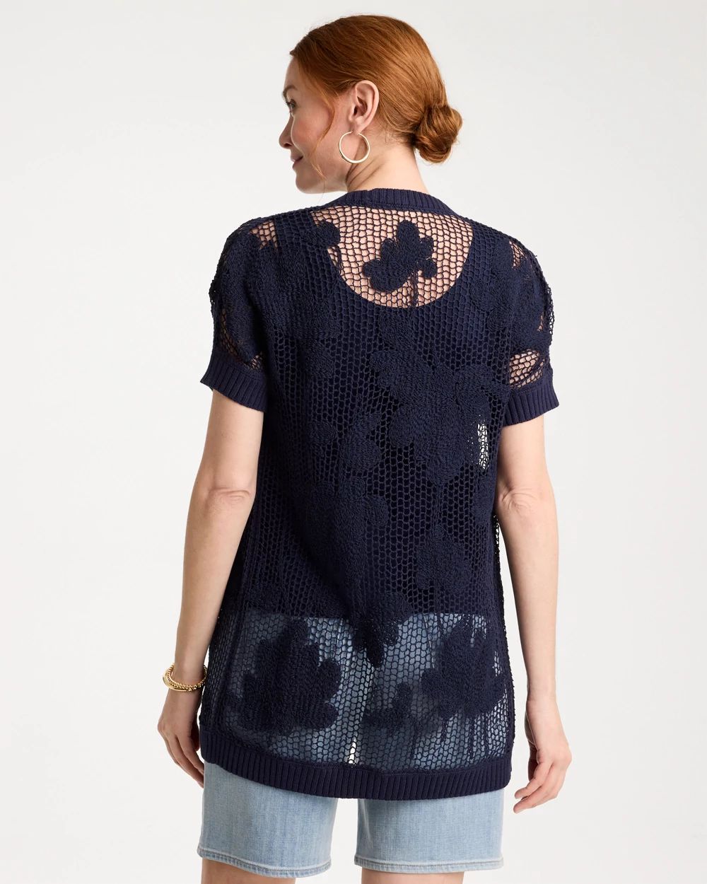 Cotton-Blend Crochet Cocoon Cardigan click to view larger image.