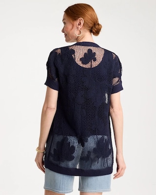 Cotton-Blend Crochet Cocoon Cardigan click to view larger image.